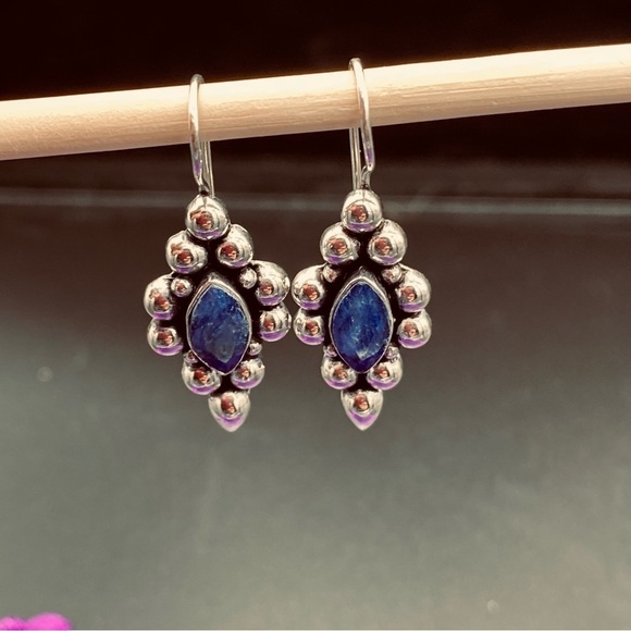 Vintage Jewelry - Sterling Silver beaded blue malachite earrings